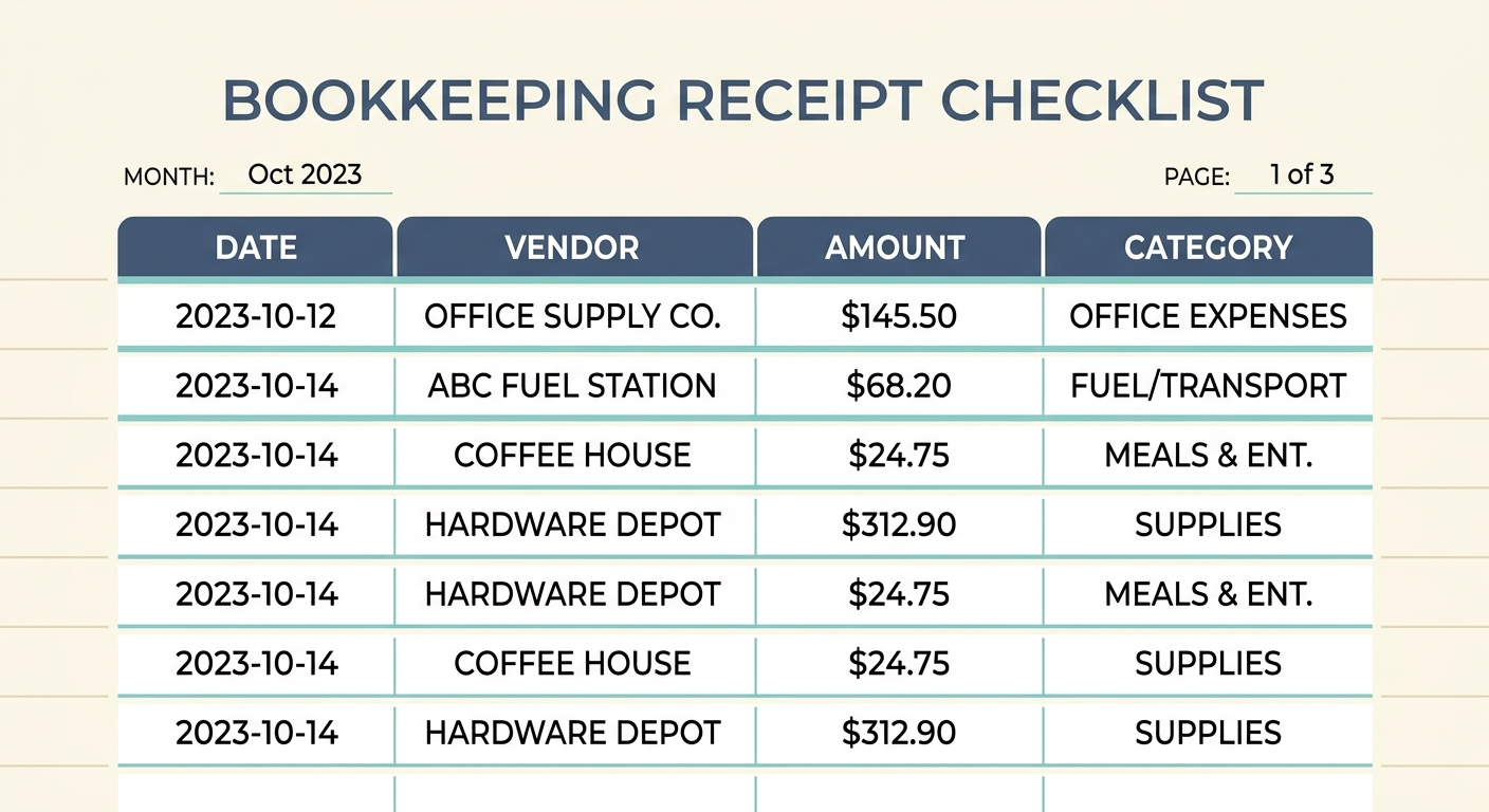 Bookkeeping Receipt Checklist