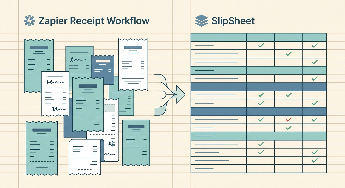 Zapier Receipt Workflow vs SlipSheet