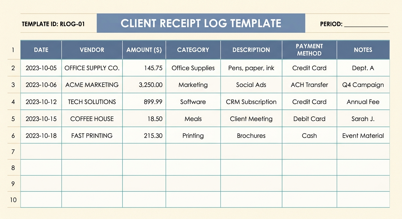 Client Receipt Log Template