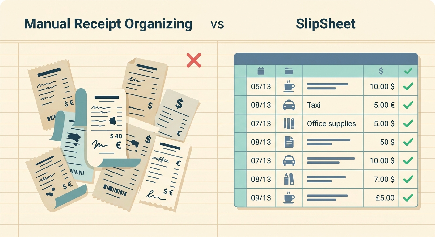Manual Receipt Organizing vs SlipSheet