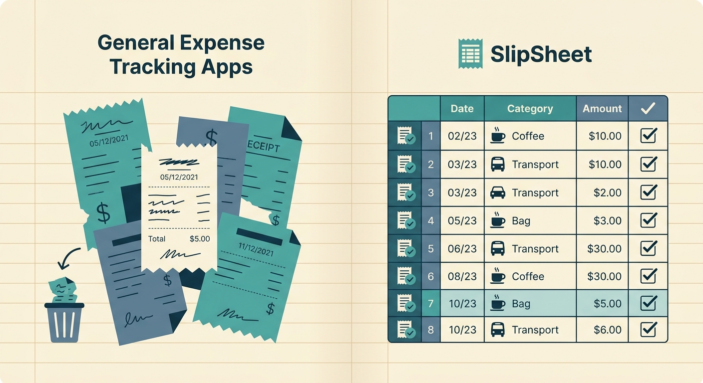 General Expense Tracking Apps vs SlipSheet