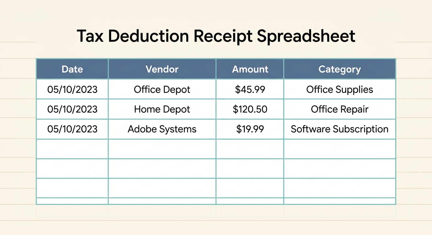 Tax Deduction Receipt Spreadsheet